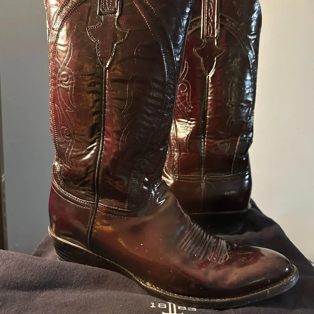 Lucchese Gavin  Goat Black Cherry Cowboy boot, Men size 10.5 - Picture 5 of 7